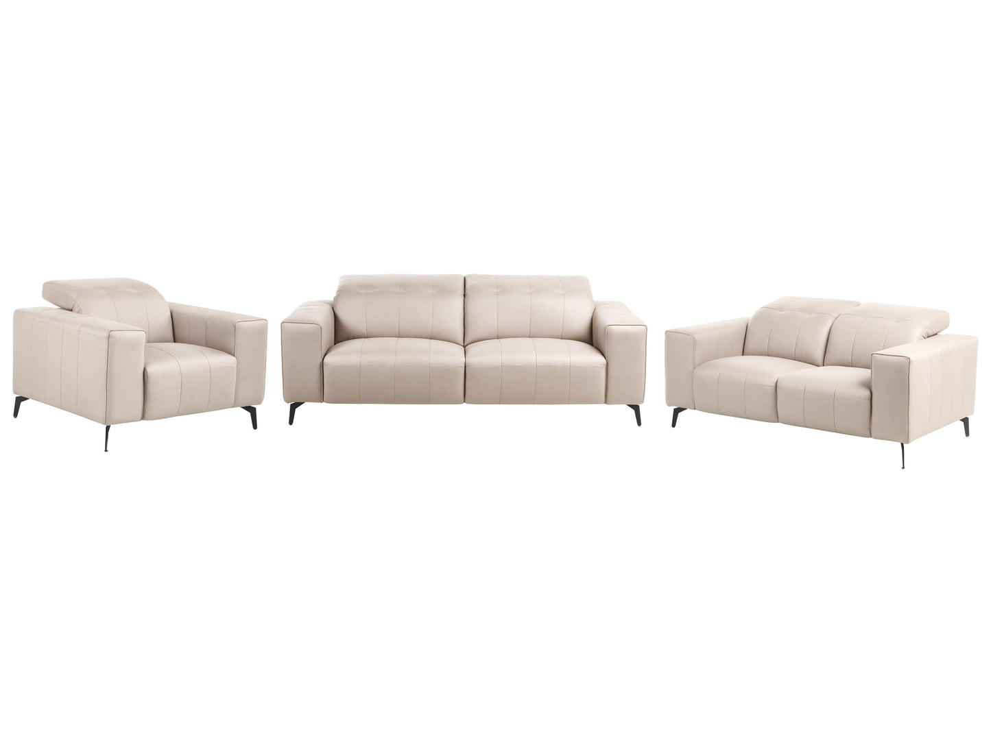 Taupe Faux Leather Living Room Set With Adjustable Headrests