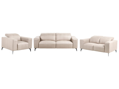 Taupe Faux Leather Living Room Set With Adjustable Headrests