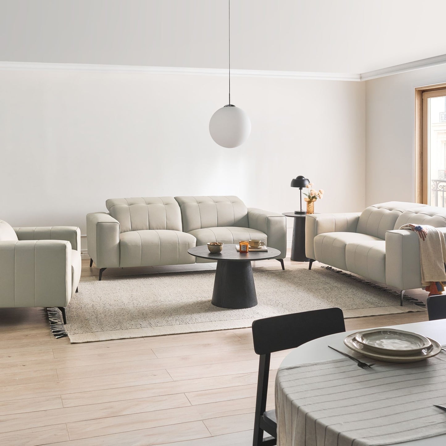 Modern Living Room Set 3-Piece Faux Leather Sofas And Armchair Light Beige With Adjustable Headrests
