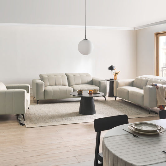 Modern Living Room Set 3-Piece Faux Leather Sofas And Armchair Light Beige With Adjustable Headrests