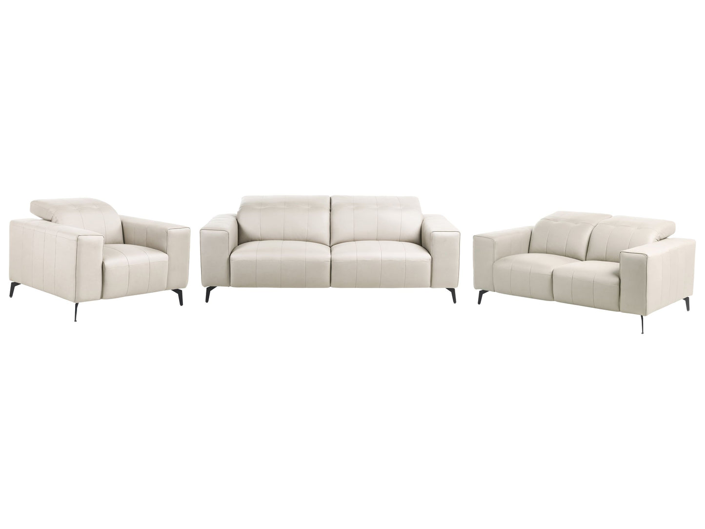 Modern Living Room Set 3-Piece Faux Leather Sofas And Armchair Light Beige With Adjustable Headrests