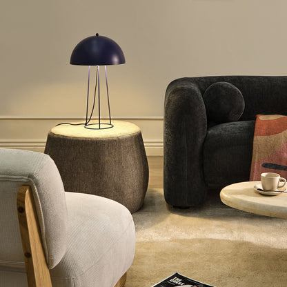 Table Lamp Blue Iron Base Domed Shade Two Bulbs