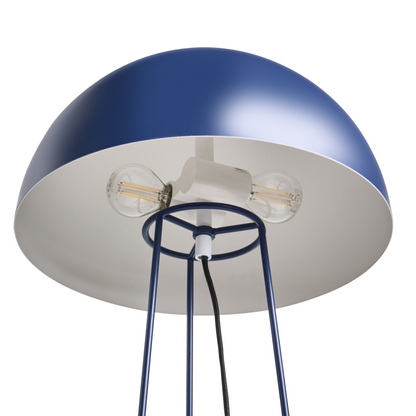 Table Lamp Blue Iron Base Domed Shade Two Bulbs
