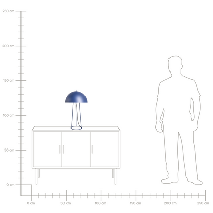 Table Lamp Blue Iron Base Domed Shade Two Bulbs