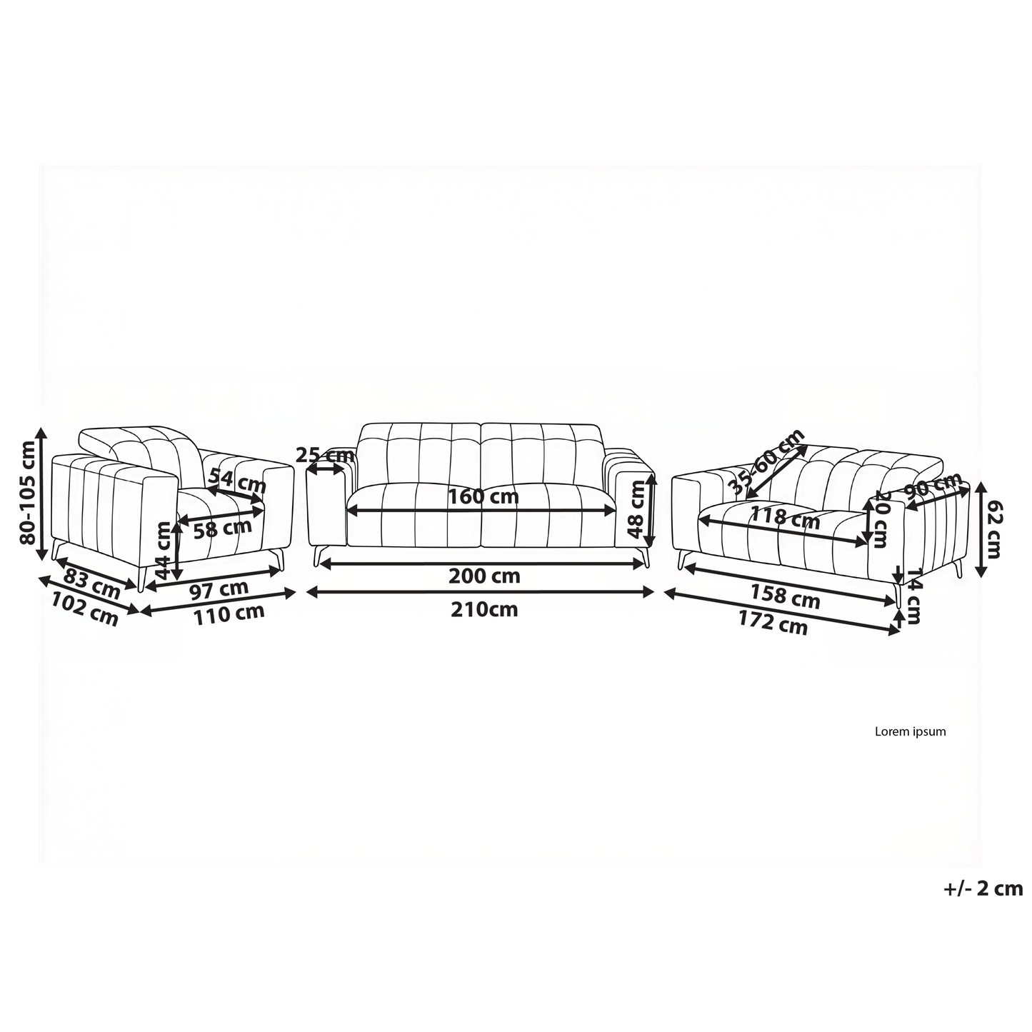 Modern Living Room Set 3-Piece Faux Leather Sofas And Armchair Light Beige With Adjustable Headrests