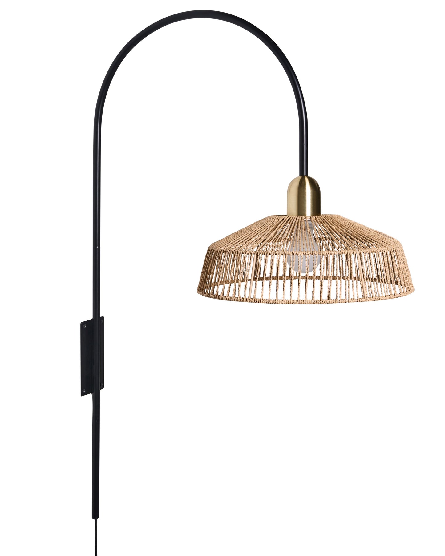Handmade Wall Lamp With Natural Paper Rope Lampshade And Black Metal Base For Living Room Or Bedroom