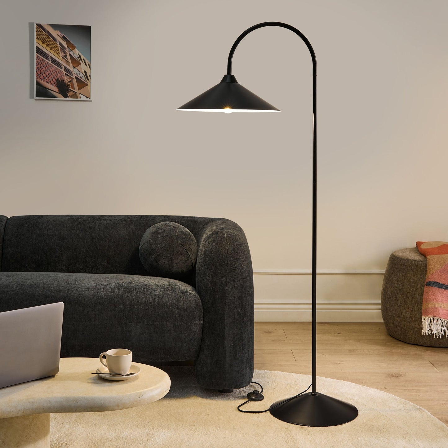 Arched Floor Lamp Black Metal Shade and Base