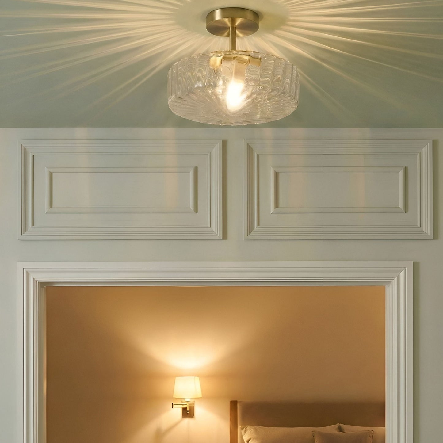 Modern Glam Ceiling Lamp Transparent Glass Shade Gold Base