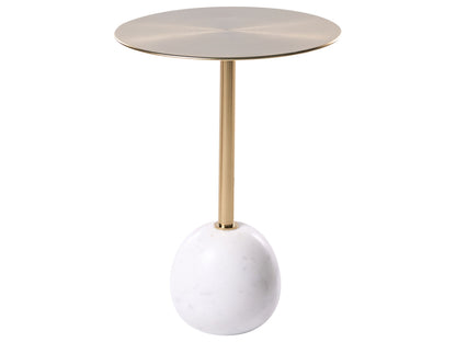 Side Table Gold Metal Top With White Marble Base Round Glam Living Room Accent