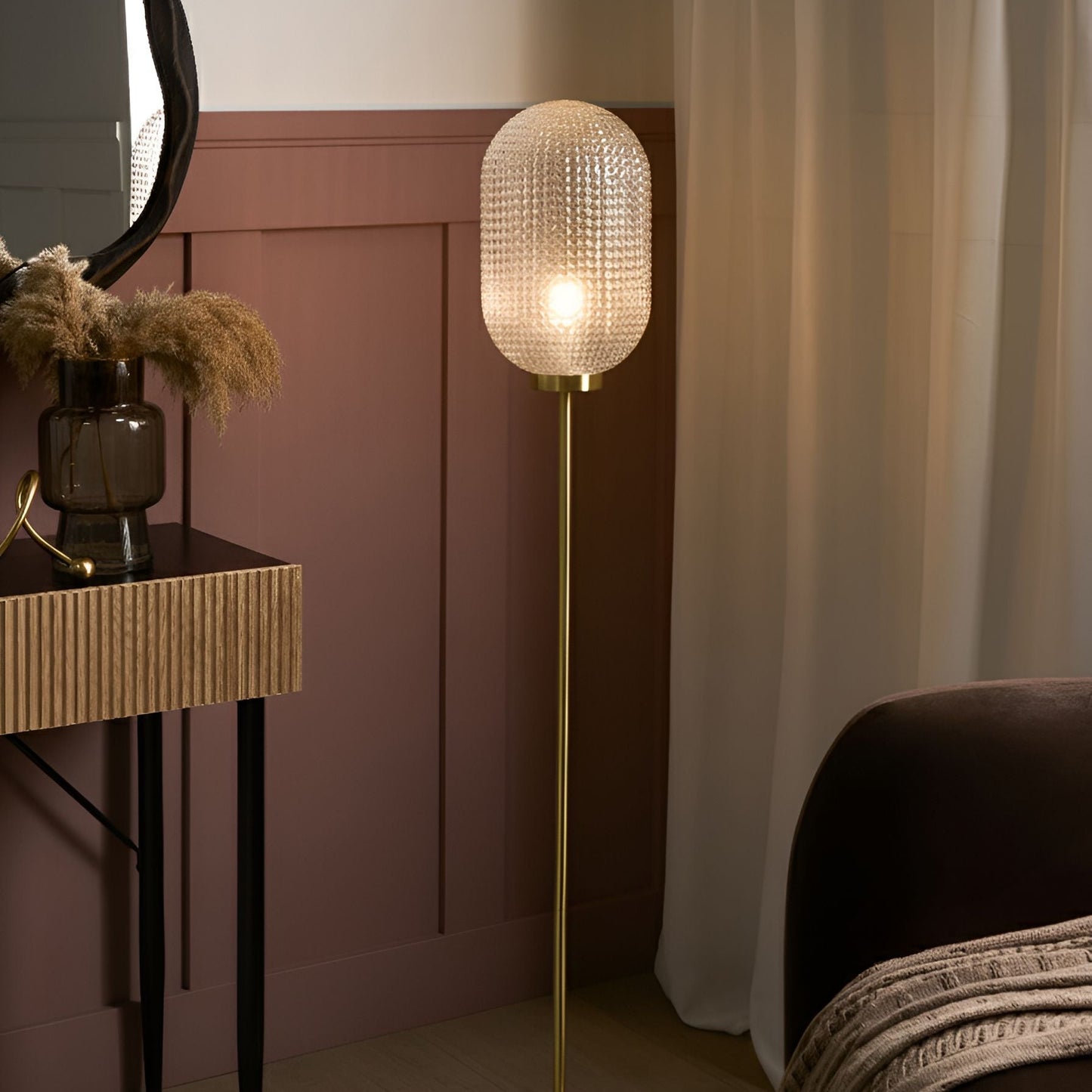 Floor Lamp Gold Metal Base Glass Shade Modern Elegance
