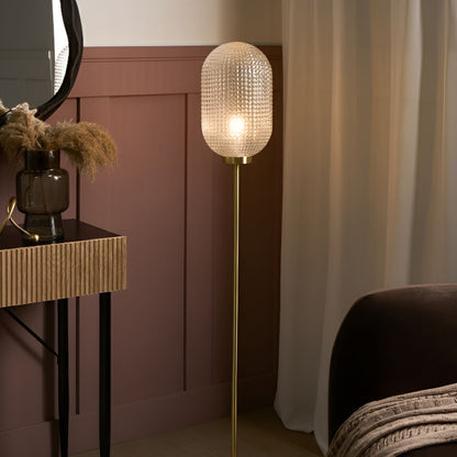 Floor Lamp Gold Metal Base Glass Shade Modern Elegance
