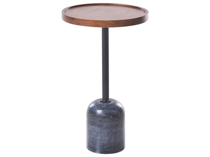 Side Table Brown Mango Wood Top With Black Marble Base Round Modern Living Room