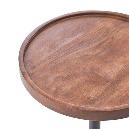Modern Mango Wood Round Side Table With White Marble Base