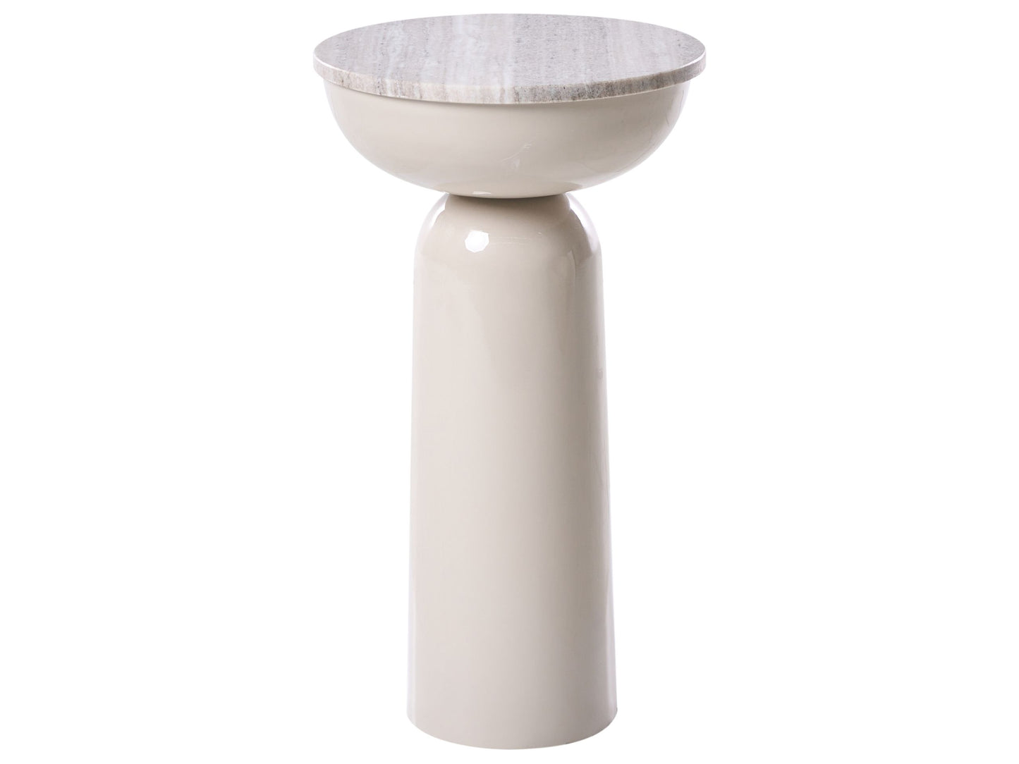 Beige Marble Top Side Table With Powder-Coated Metal Base Round