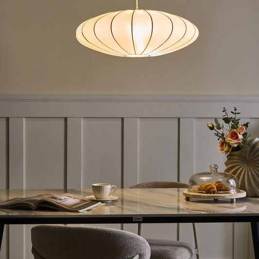 Hanging Pendant Lamp Off White Nylon Shade Modern Design