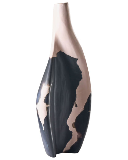 Decorative Mango Wood Vase Beige and Black Narrow Neck Handmade