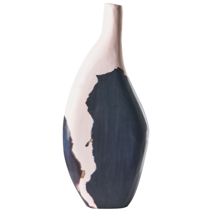 Decorative Mango Wood Vase Beige and Black Narrow Neck Handmade