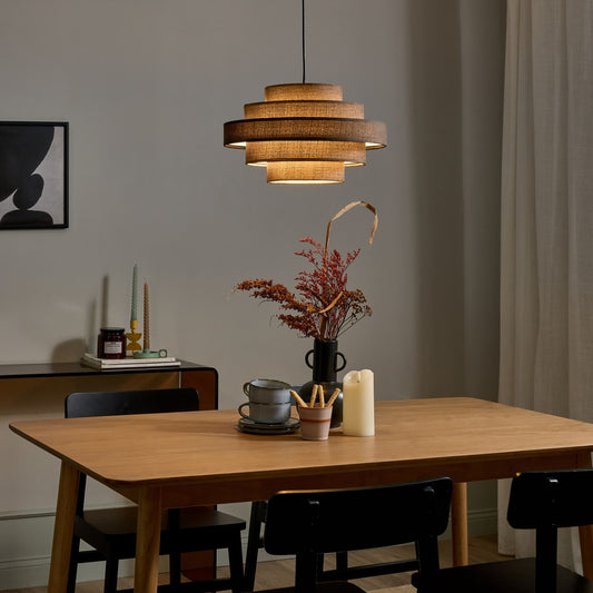 Pendant Lamp Brown Linen Shade Modern Design For Living Room