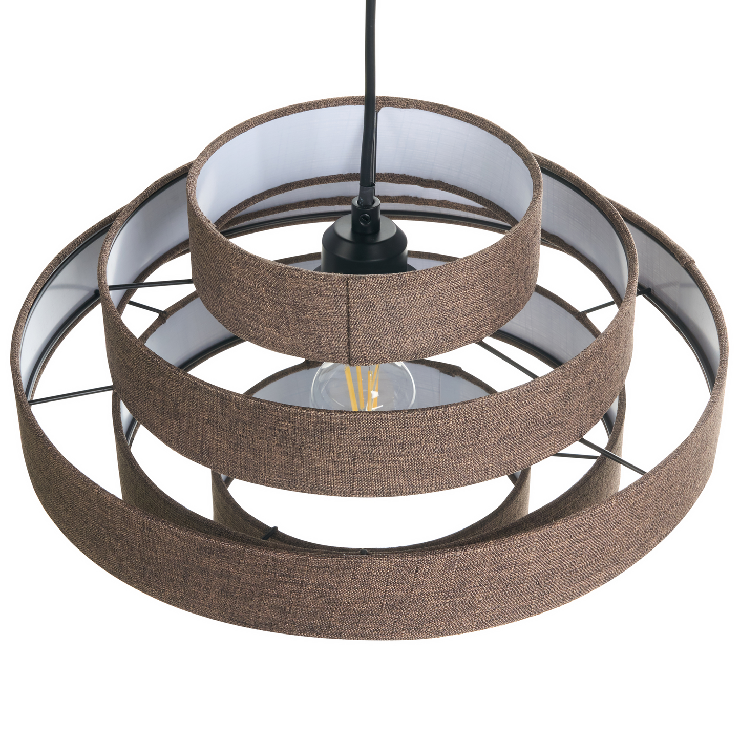 Pendant Lamp Brown Linen Shade Modern Design For Living Room