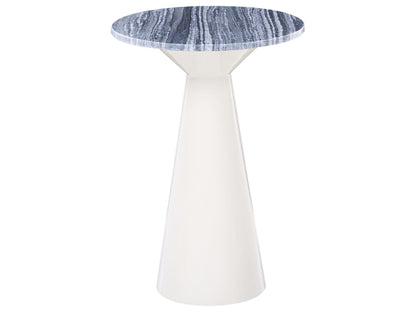 Side Table White Marble Top Round Powder Coated Grey Base