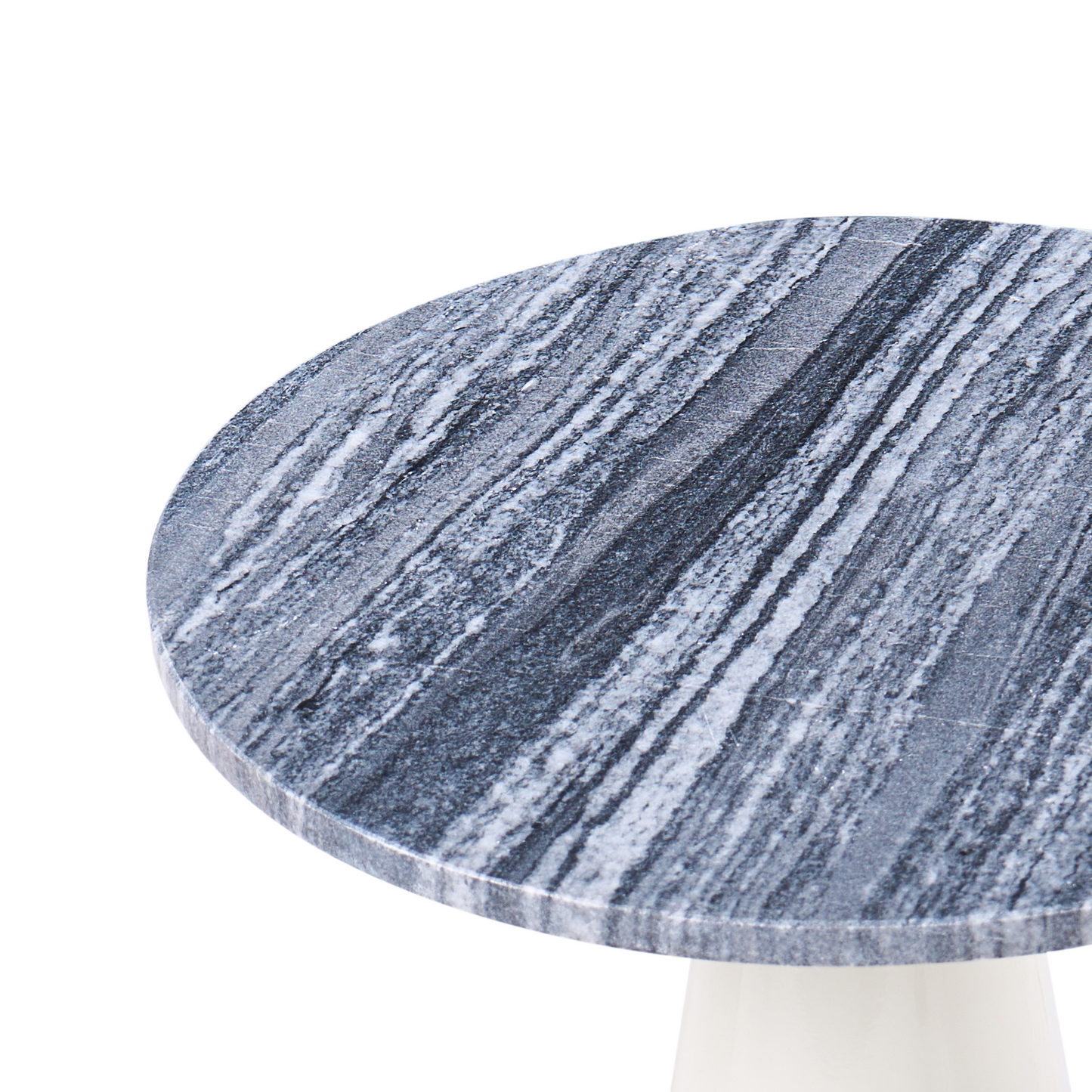 Side Table White Marble Top Round Powder Coated Grey Base