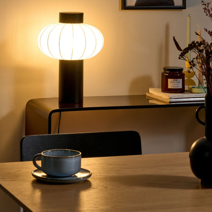 Table Lamp Black Metal Nylon Shade Rubberwood Modern