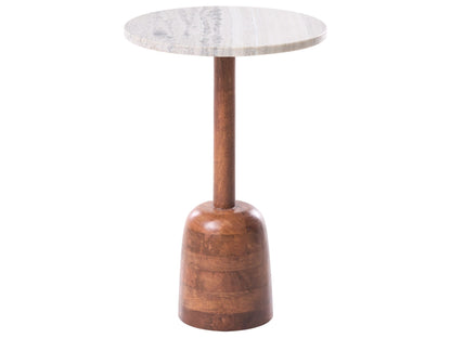 Side Table Brown Mango Wood Base Marble Top Round Modern Living Room