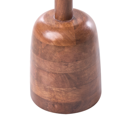 Side Table Brown Mango Wood Base Marble Top Round Modern Living Room