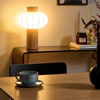 Table Lamp Pumpkin Shade Light Brown Rubberwood