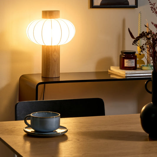 Table Lamp Pumpkin Shade Light Brown Rubberwood