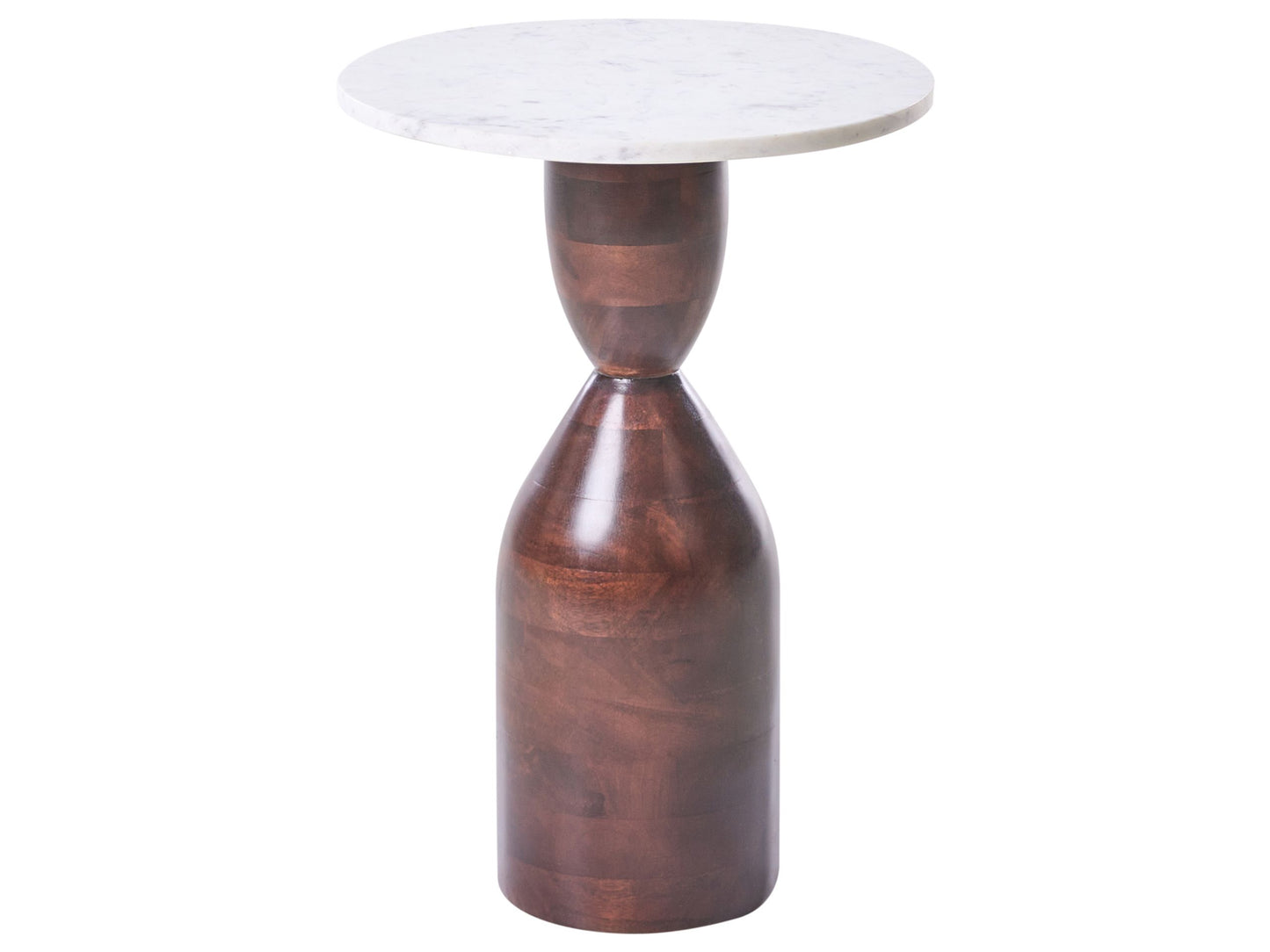 Side Table Brown Mango Wood Base Marble Top Round