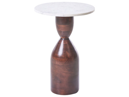 Side Table Brown Mango Wood Base Marble Top Round