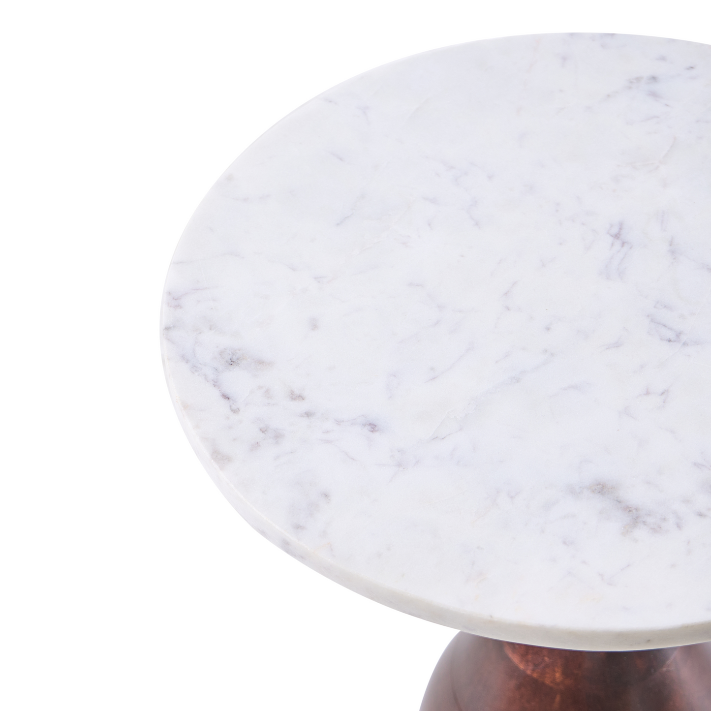 Side Table Brown Mango Wood Base Marble Top Round
