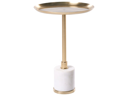 Aster Home Side Table White and Gold Marble Round End Table 36cm