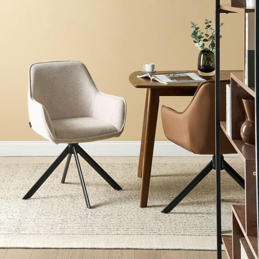 Swivel Dining Chair Light Beige Fabric With Armrests