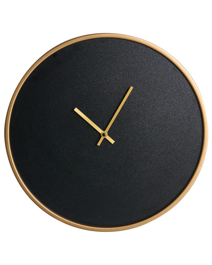 Aurora Wall Clock Black MDF Industrial Minimalist Gold Frame Hands