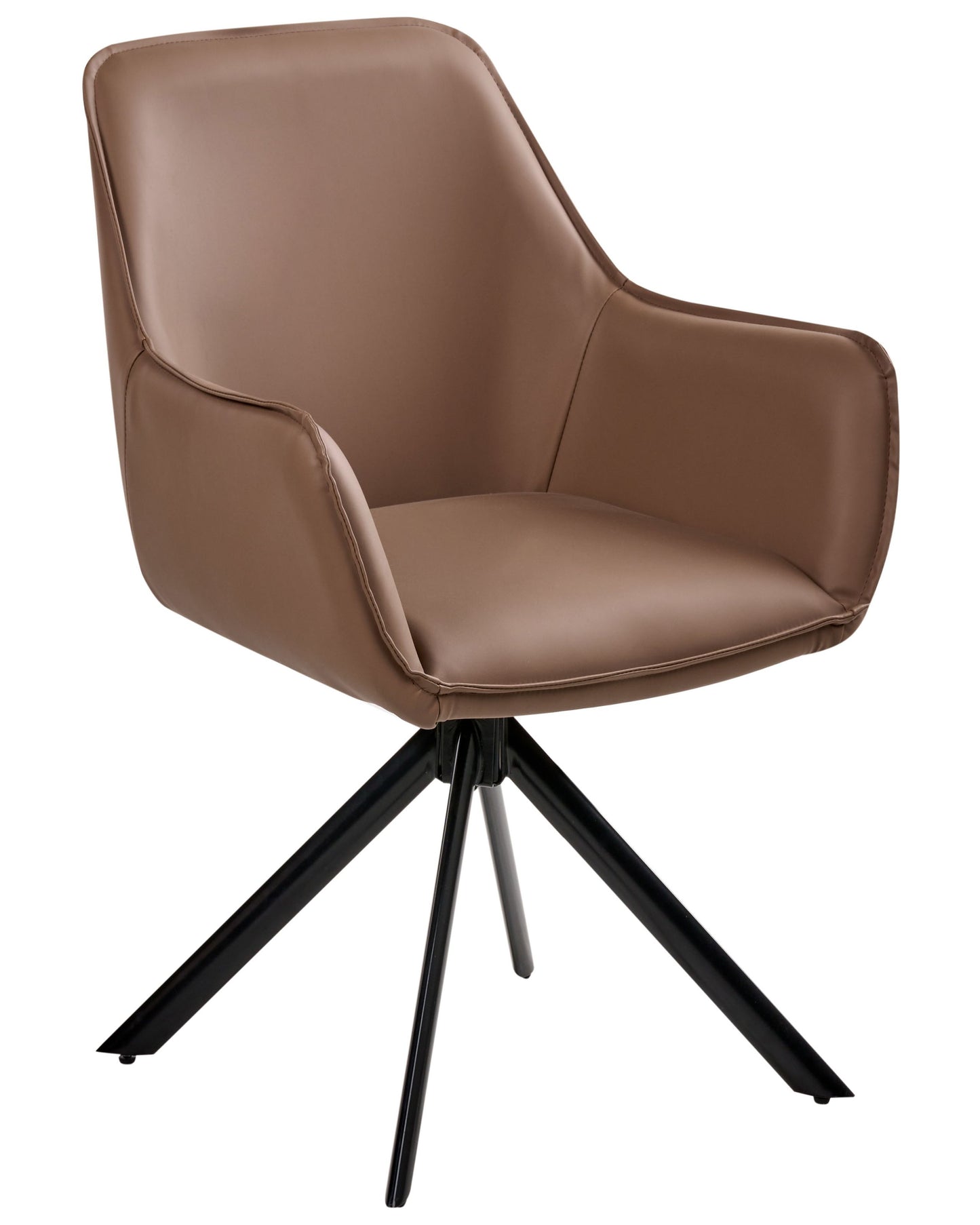 Swivel Dining Chair Brown Faux Leather With Armrest