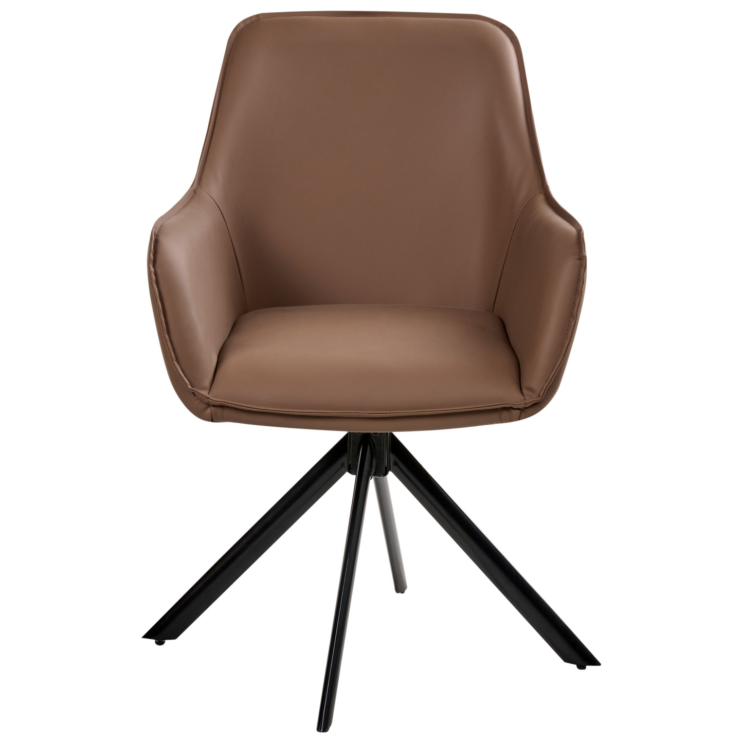 Swivel Dining Chair Brown Faux Leather With Armrest