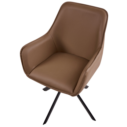 Swivel Dining Chair Brown Faux Leather With Armrest