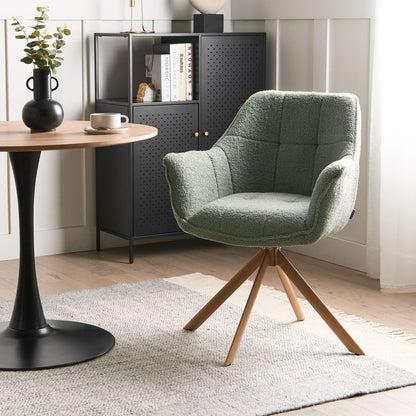 Nordic Nest Swivel Dining Chair Light Green Boucle Upholstered