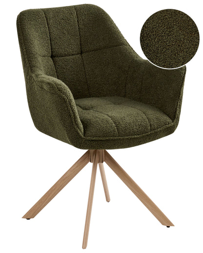 Swivel Dining Chair Green Boucle Teddy Curved Backrest