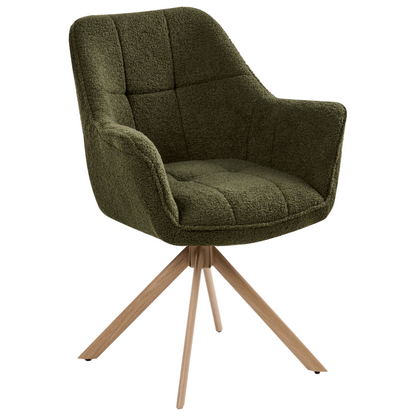 Swivel Dining Chair Green Boucle Teddy Curved Backrest