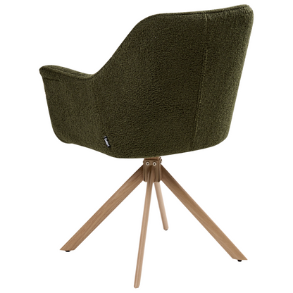 Swivel Dining Chair Green Boucle Teddy Curved Backrest