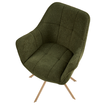Swivel Dining Chair Green Boucle Teddy Curved Backrest