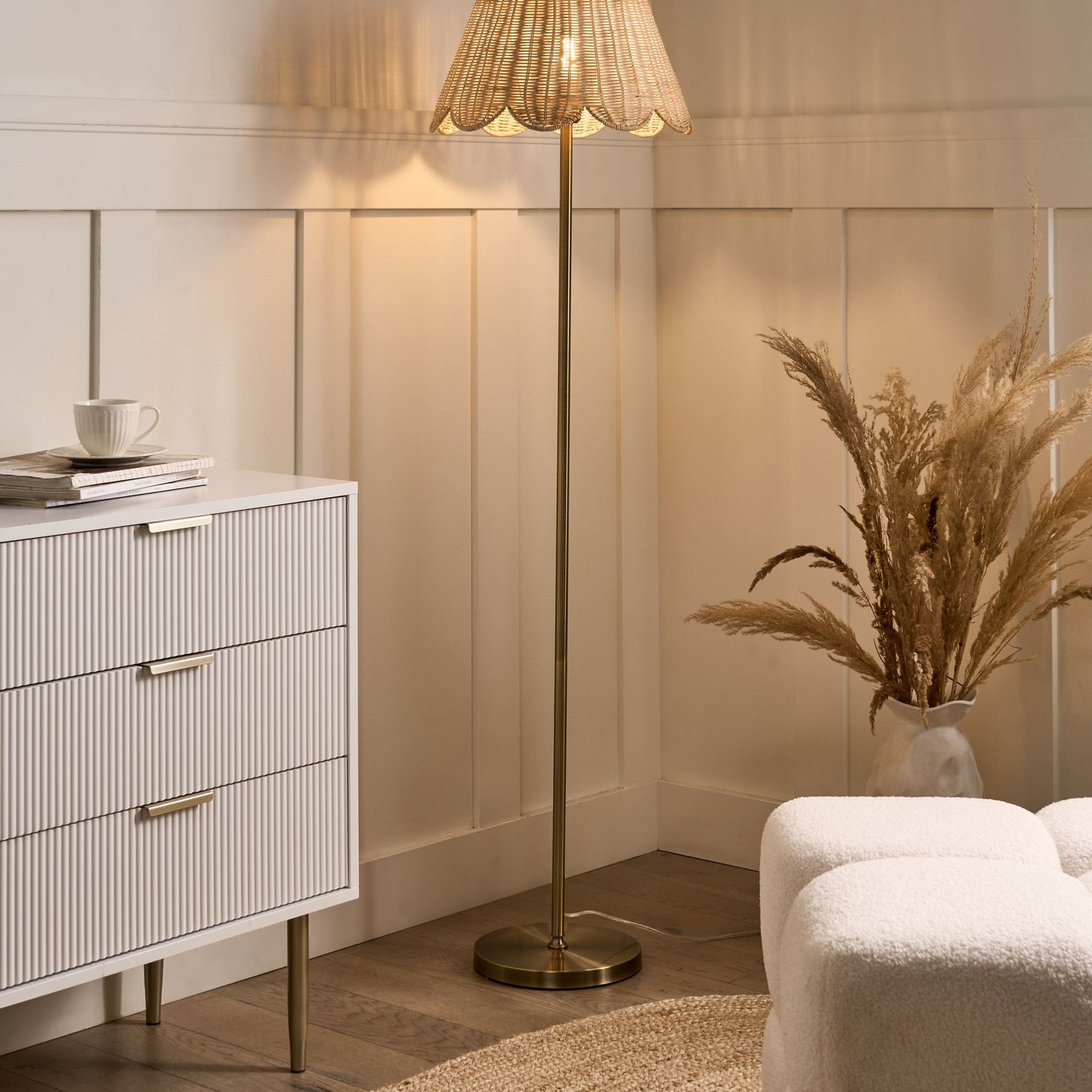 Natural Handmade Floor Lamp Rattan Shade Metal Base