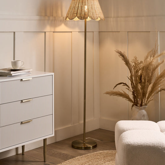 Natural Handmade Floor Lamp Rattan Shade Metal Base