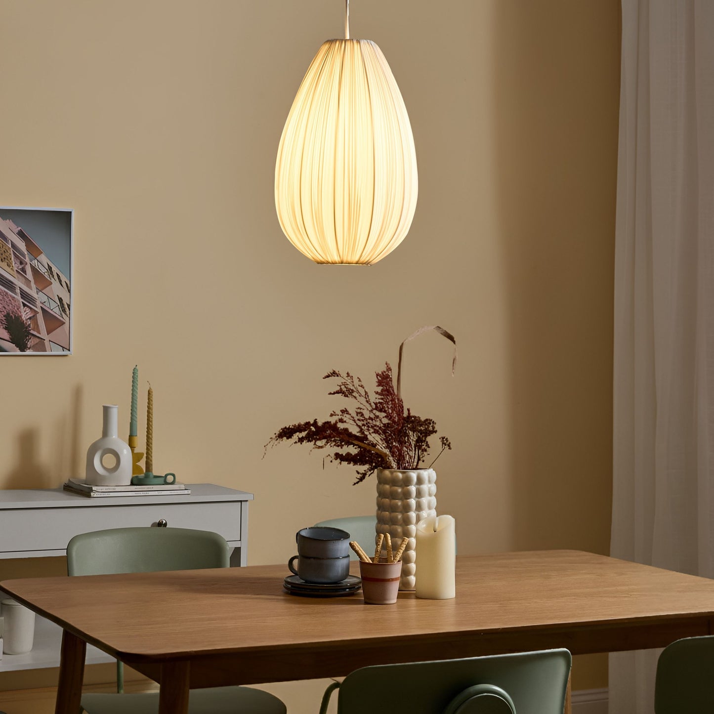 Cotton Shade Pendant Lamp White Modern Living Room Light
