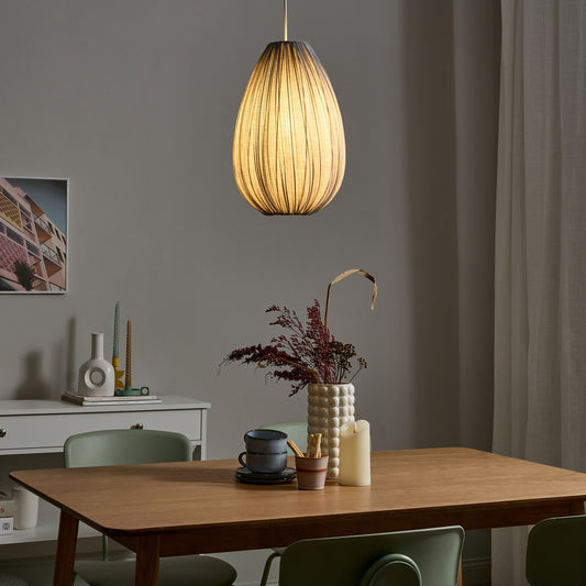 Pendant Light Grey Fabric Cotton Shade Modern Design for Living Room Ambience