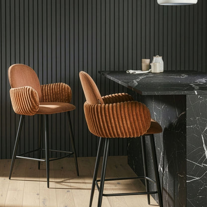 Retro Bar Chairs Set of 2 Brown Velvet Armrests