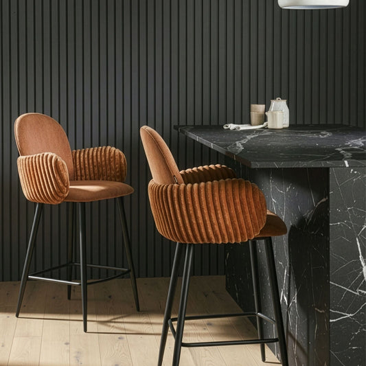Retro Bar Chairs Set of 2 Brown Velvet Armrests